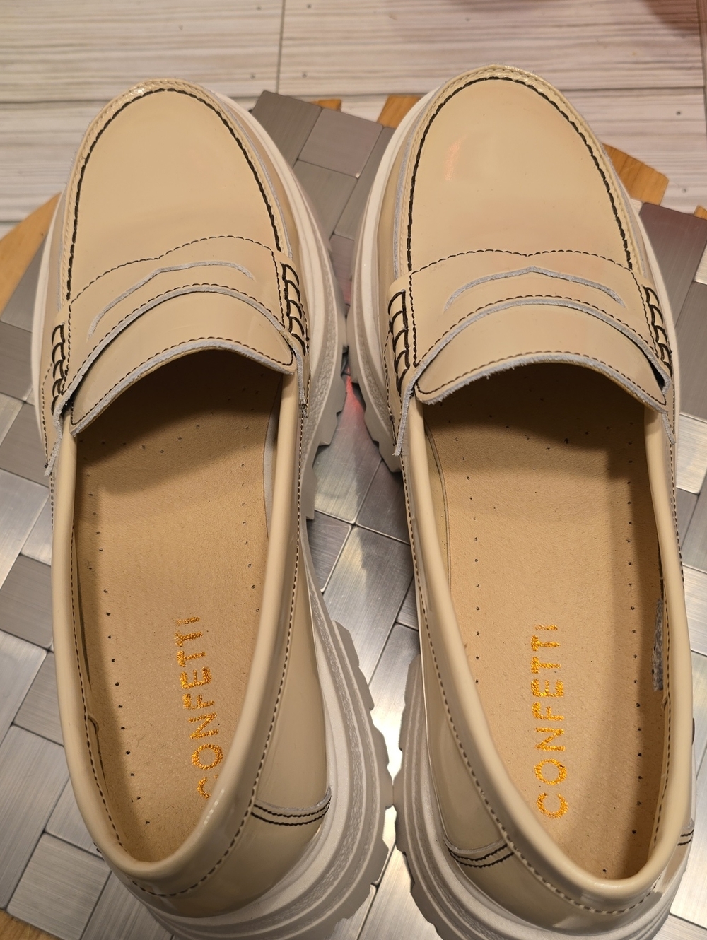 Confetti Cream Patent Leather Chunky Penny Loafer - Women - Picture 7 of 11